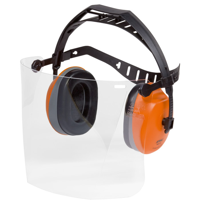 Face/ear protection with plastic visor